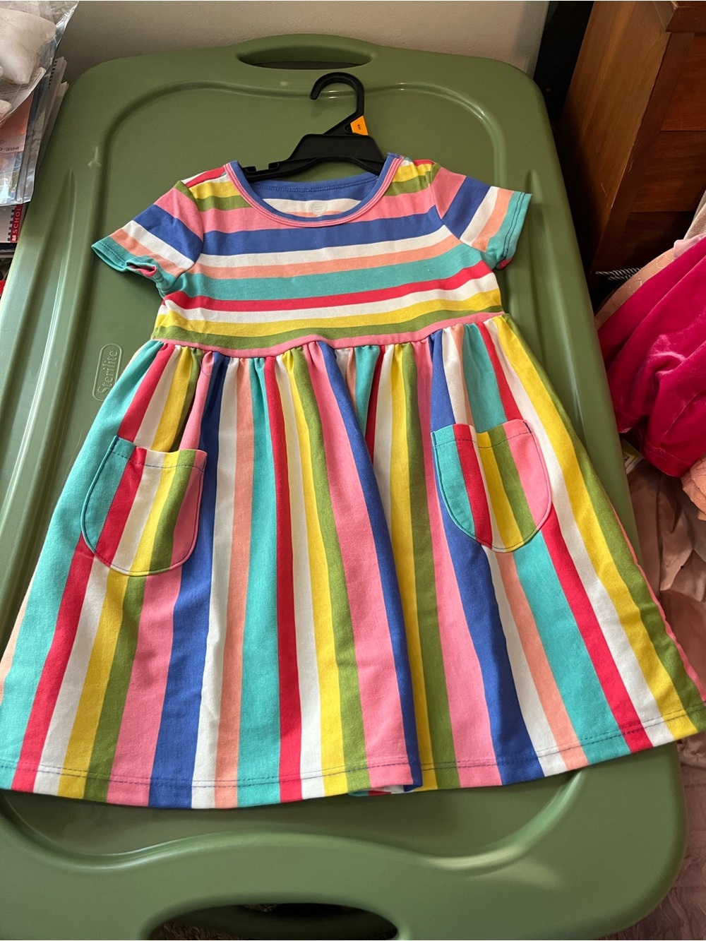 Girls' Rainbow Stripe Short-Sleeve Dress - Multicolor
